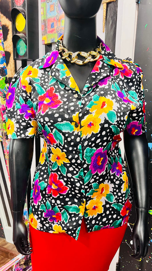 Vintage Polka Dot & Floral Blouse (14)