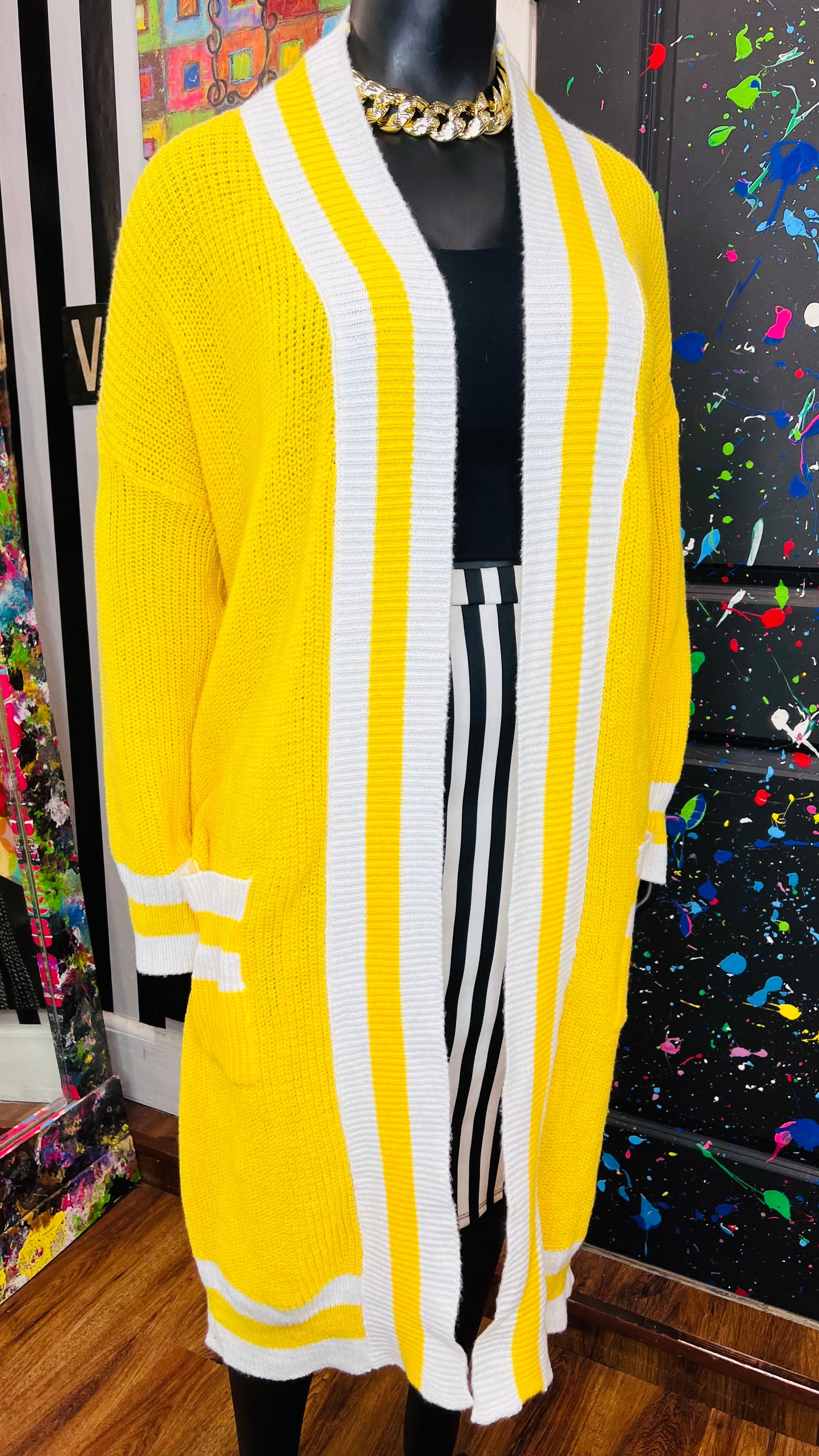 Yellow & White Duster Cardigan (OS)