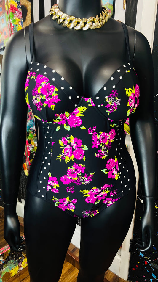Vintage Polka Dot & Floral Swimsuit (18W/20W)