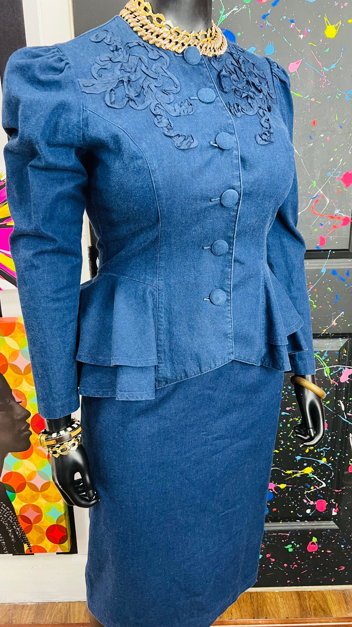 Vintage Denim Peplum Skirt Set (13/14)