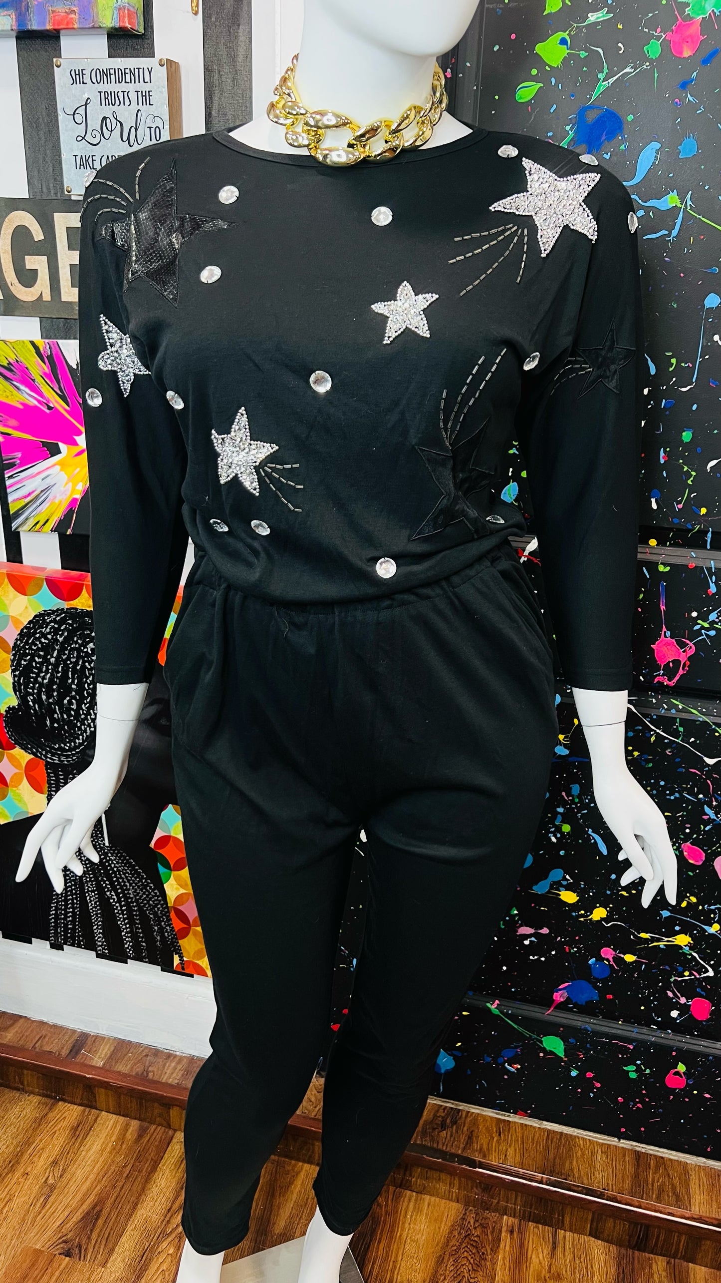 Vintage Cotton ‘Stars’ Jumpsuit- Has Stretch (14)