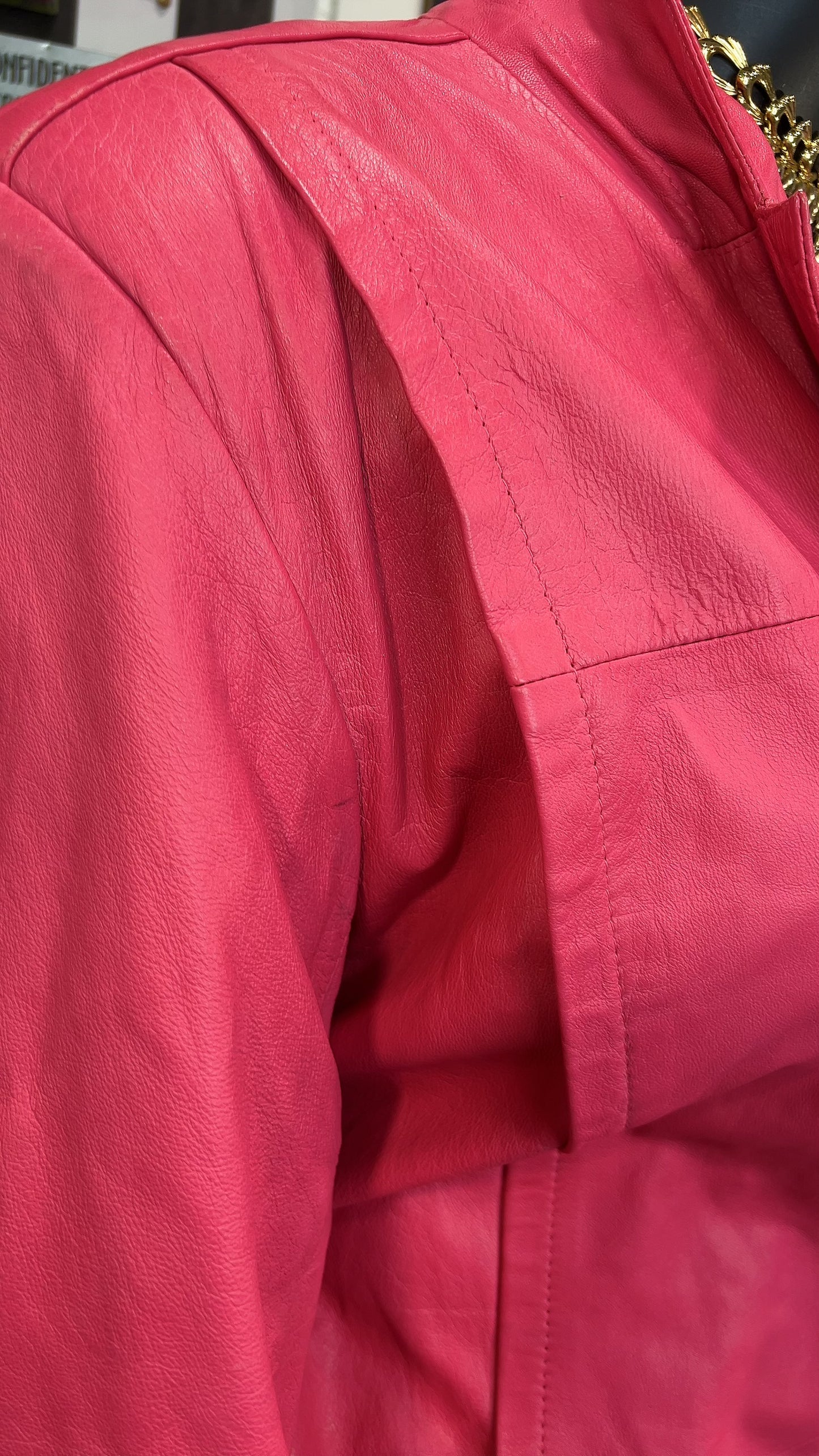 Vintage Genuine Leather Pink Blazer Coat (18)