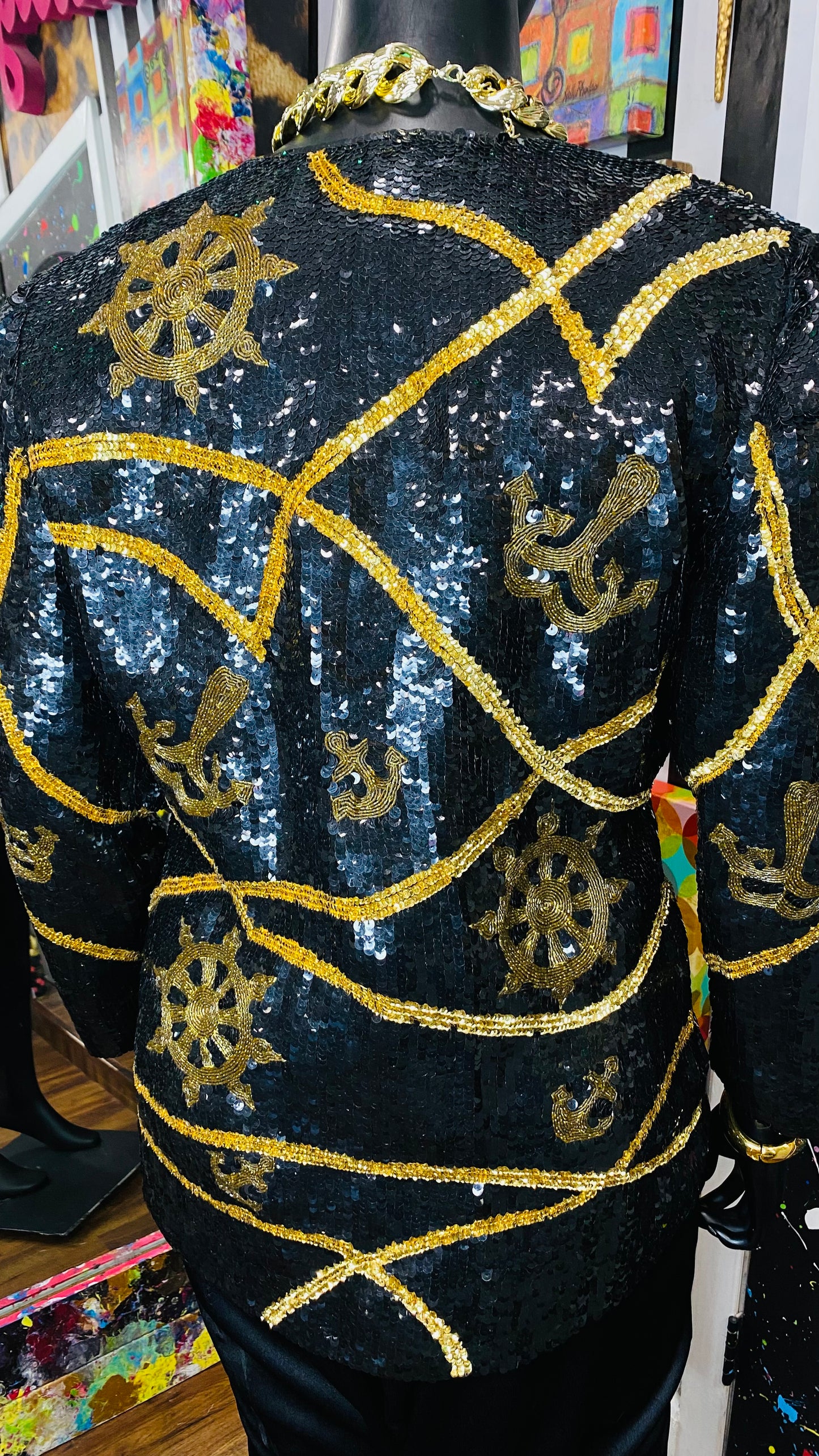 Vintage Sequin Black & Gold Blazer (14)