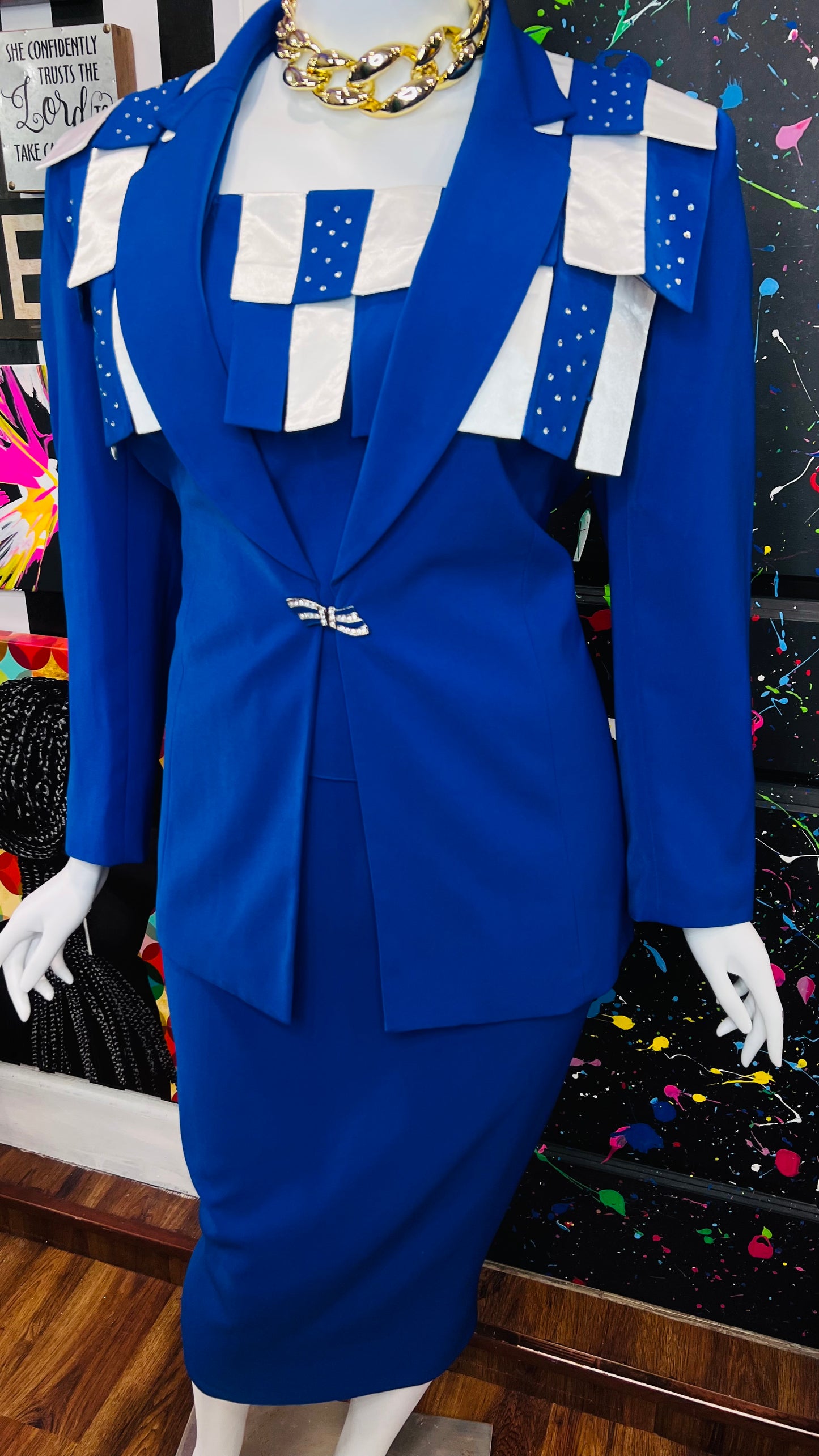 Vintage Blue & White Rhinestone Business Suit (20)