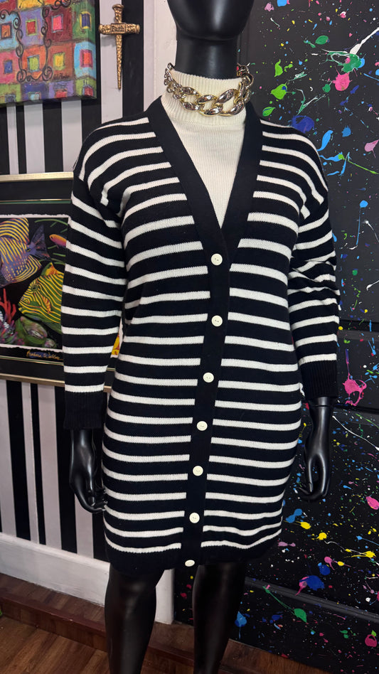 Vintage Black & White Striped Knit Sweater Dress (14)