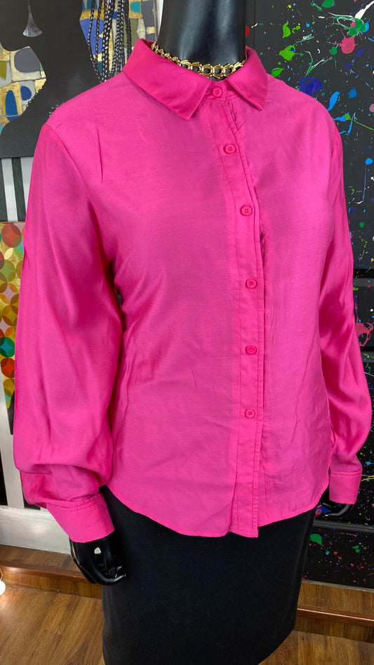 Modern Hot Pink Long Sleeve Blouse