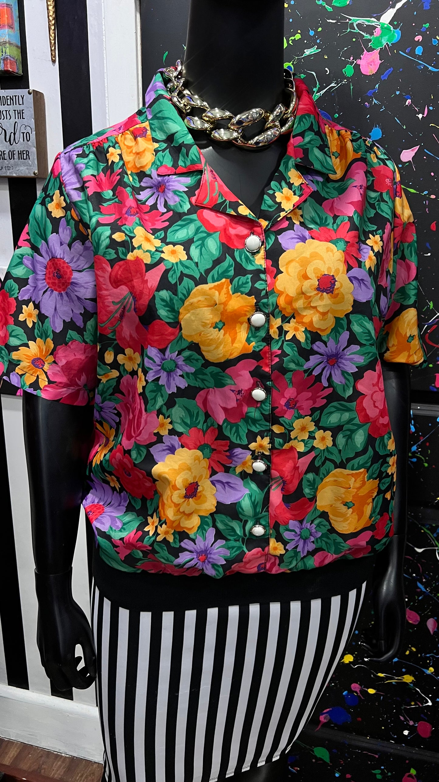 Vintage Floral Elastic Waist Blouse (20) *KC