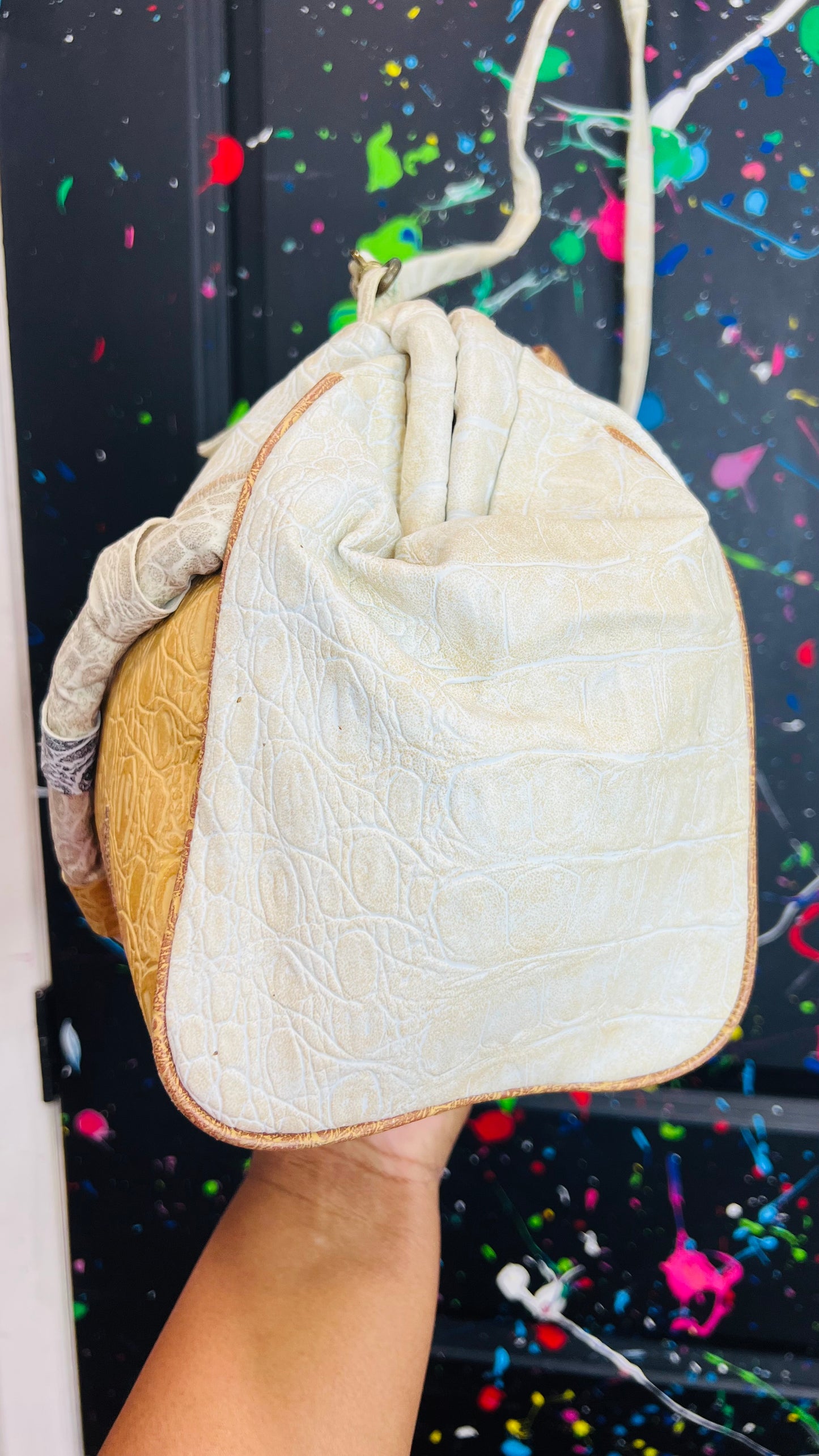 Vintage Cream Tan & Brown Clown Purse
