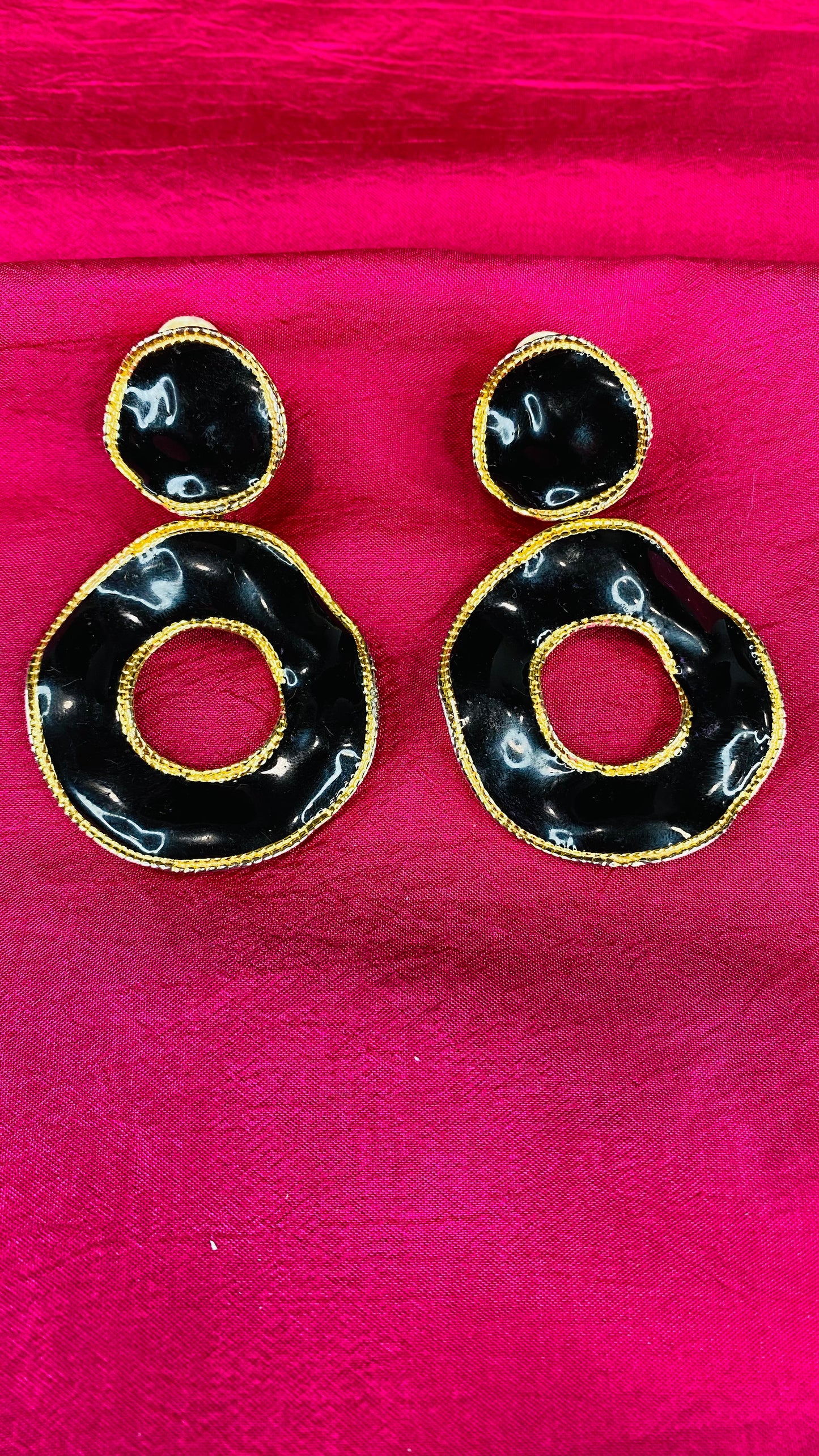 Gold & Black Hoops clip on earrings
