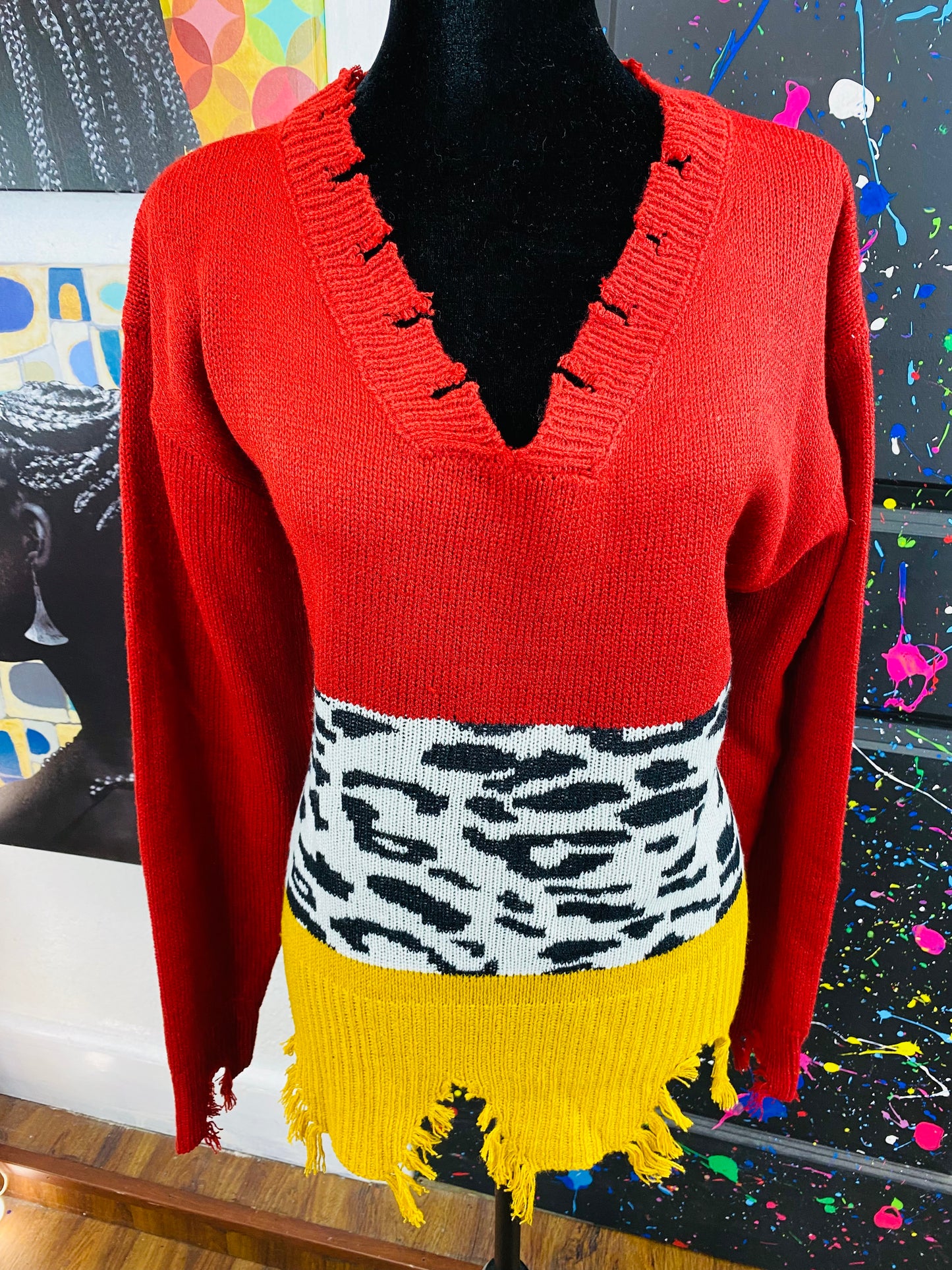 Modern Animal Print & Colorblock Sweater