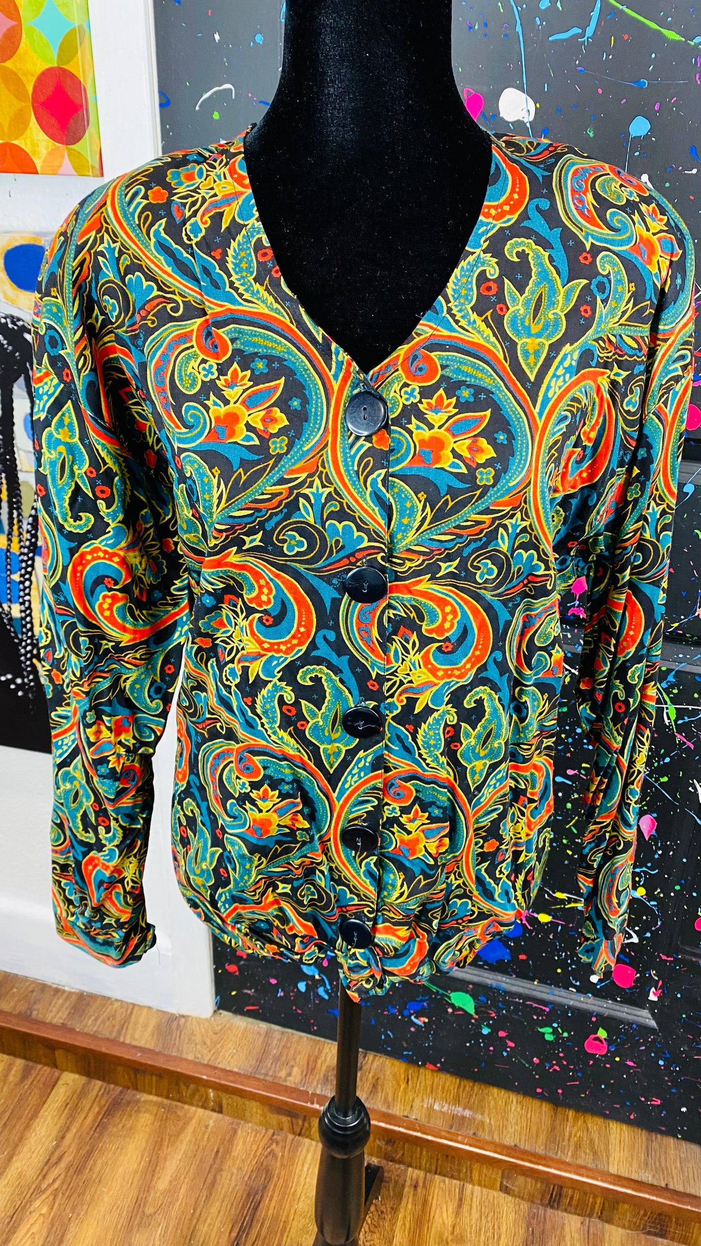 Vintage Abstract Long Sleeve Blouse