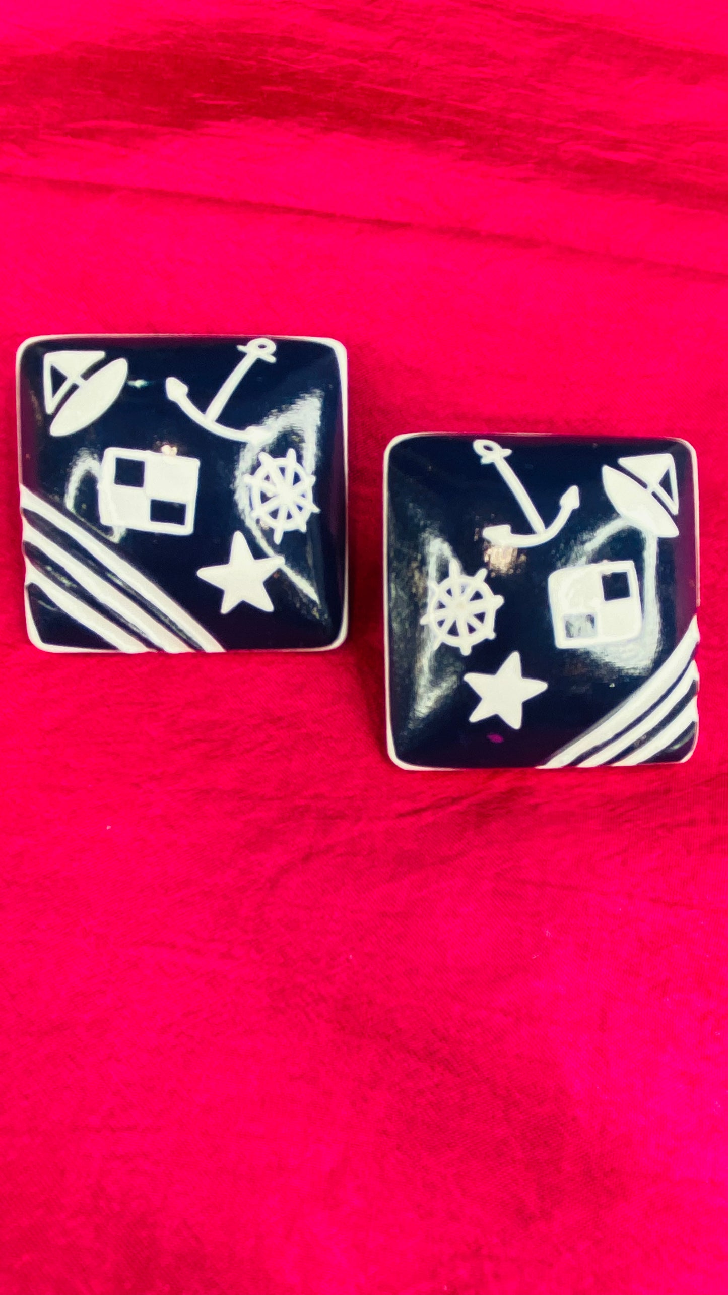 Navy and white sailor clip on earrings