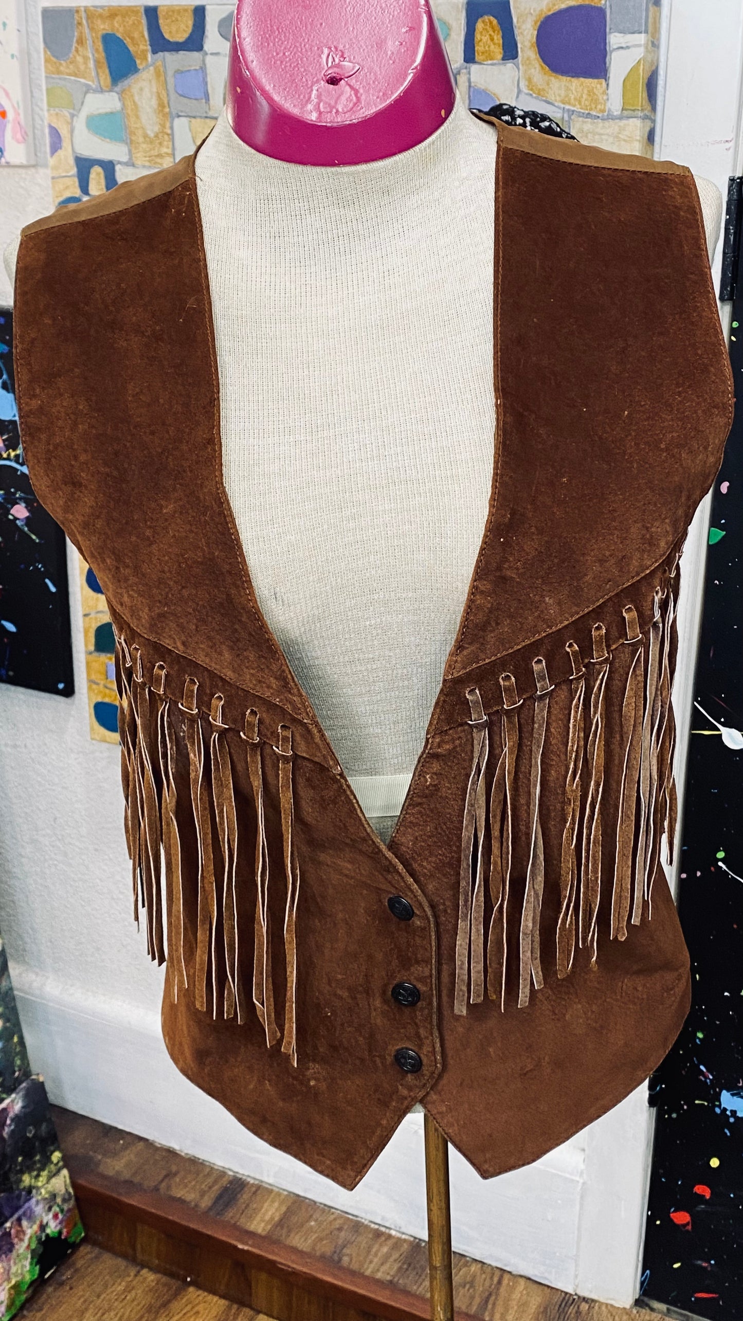 Vintage Genuine Leather Fringe Vest