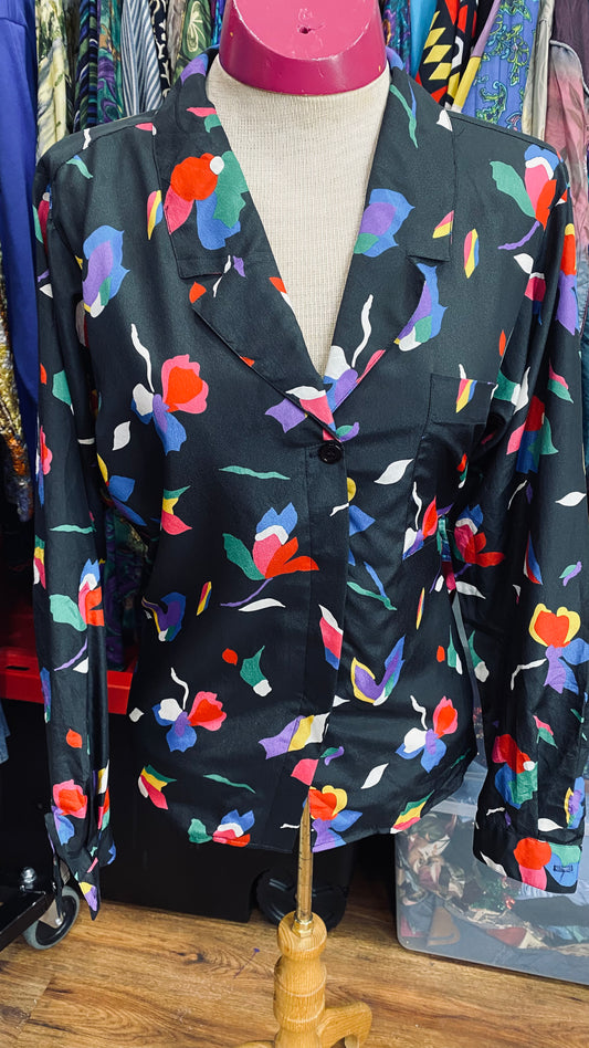 Vintage ColorBlock 80s Floral Blouse (12)