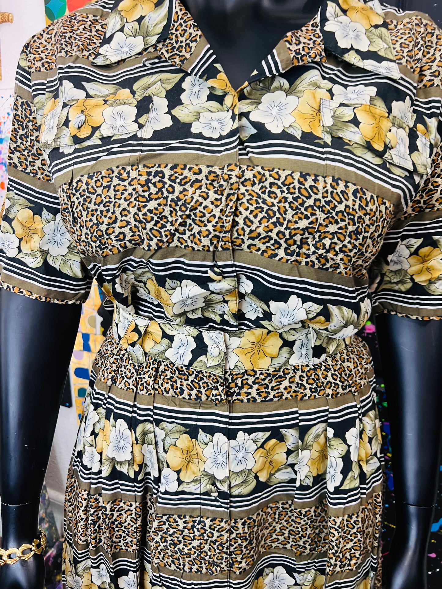 Floral and Cheetah Print Skirt Set