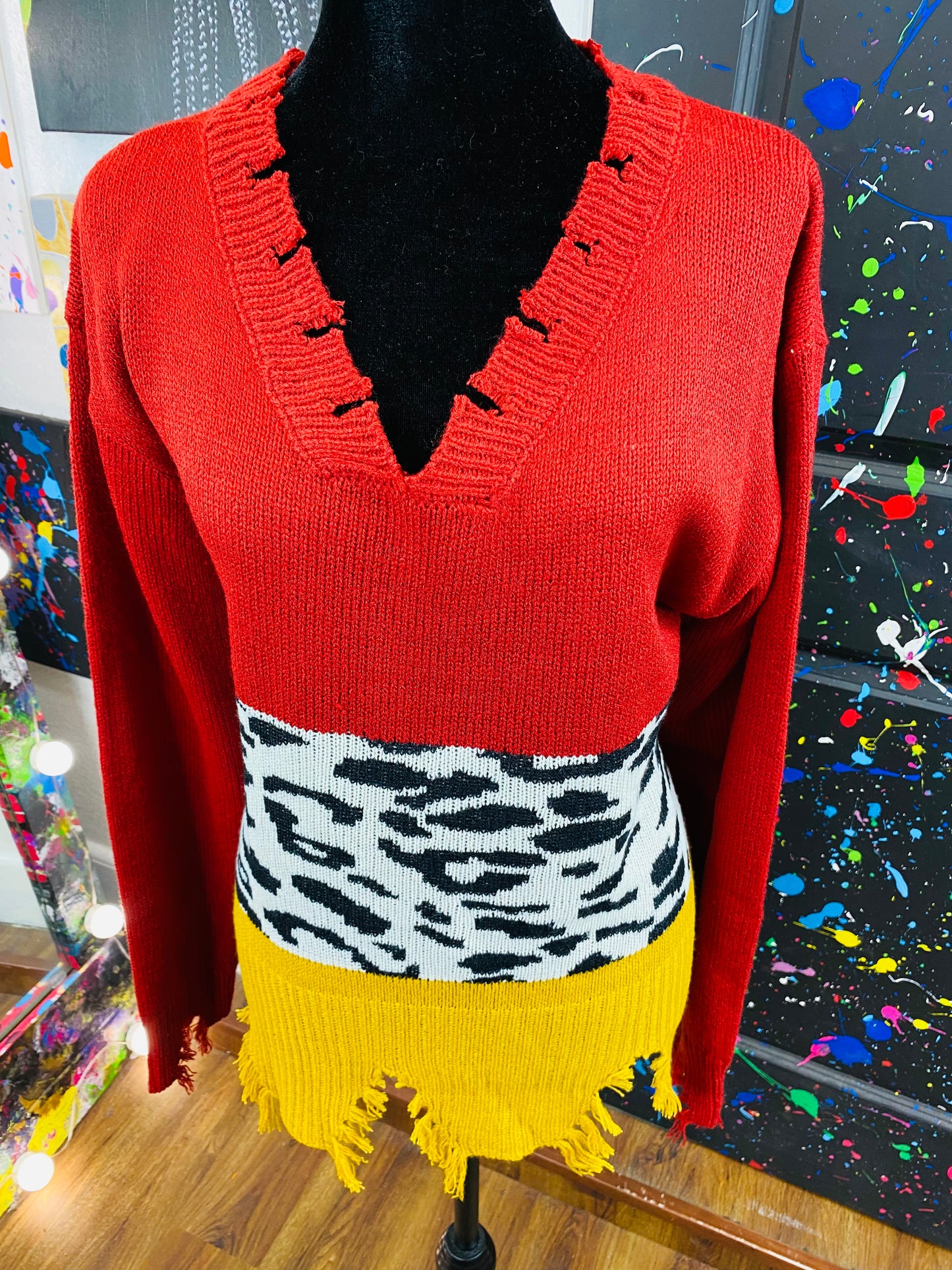 Modern Animal Print & Colorblock Sweater