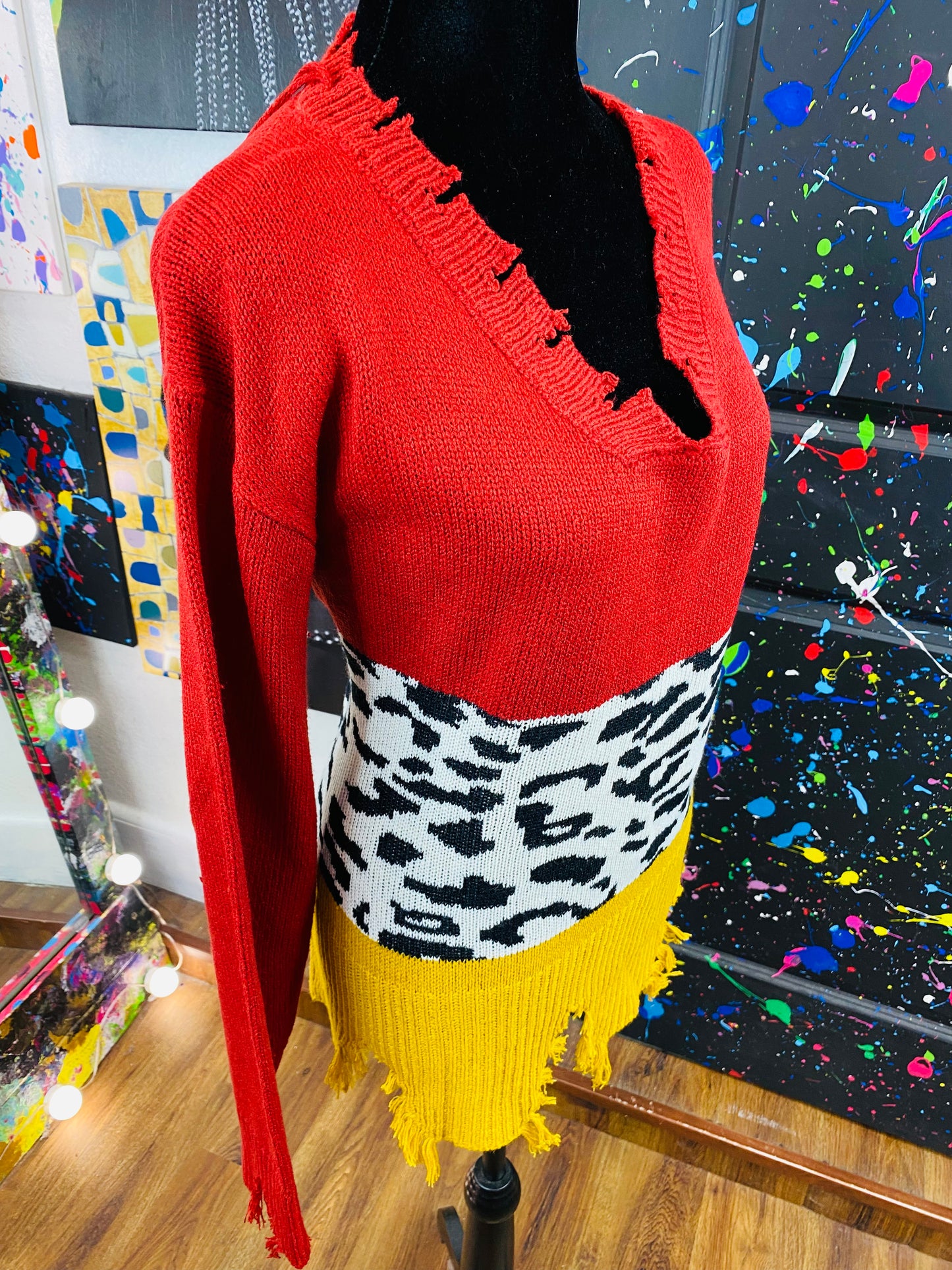 Modern Animal Print & Colorblock Sweater