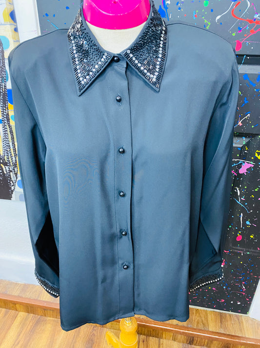 Vintage Black Embellished Blouse