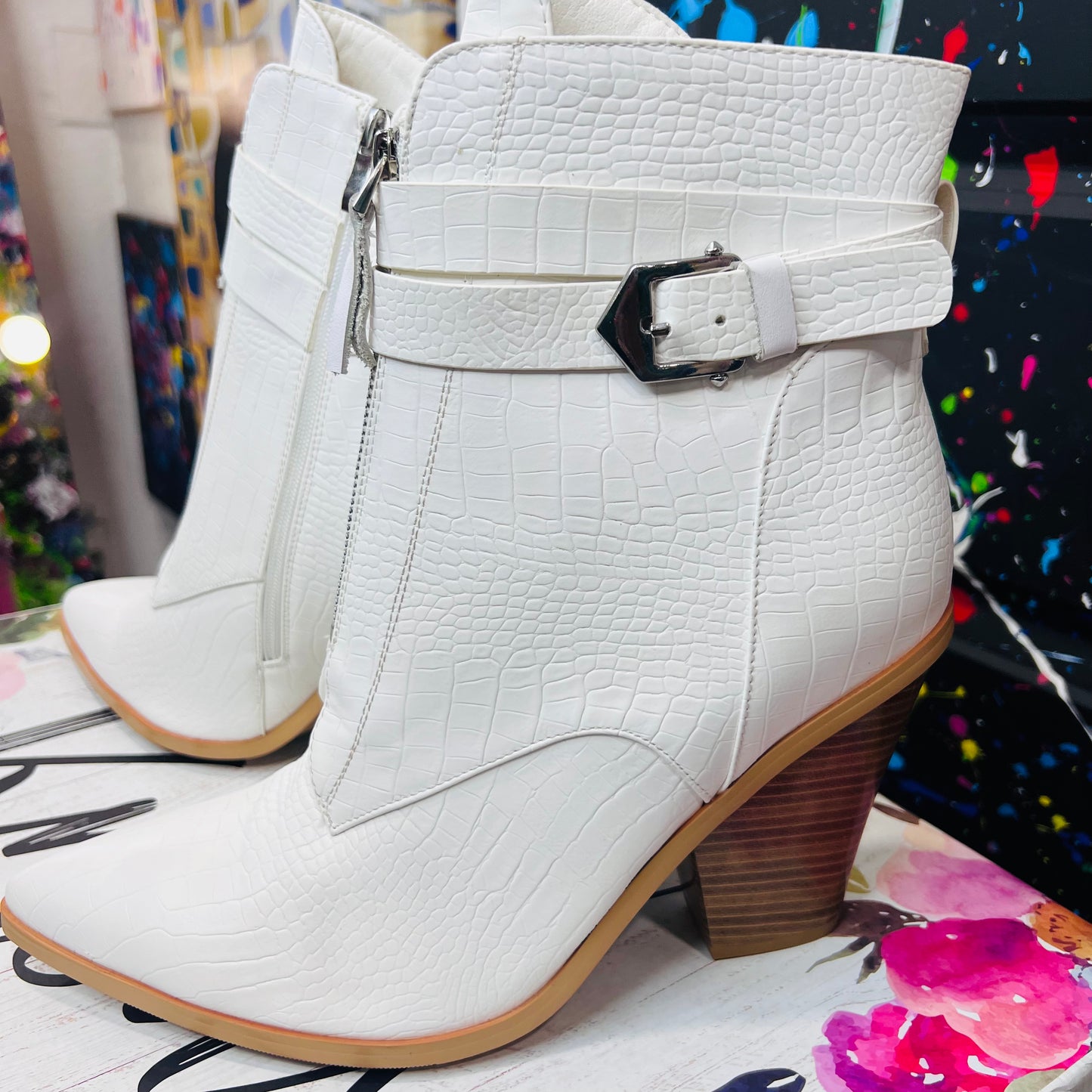 White Faux Leather Boots