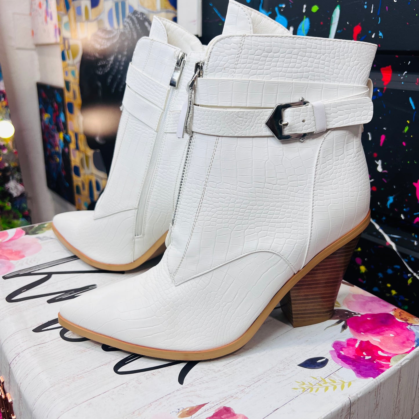White Faux Leather Boots