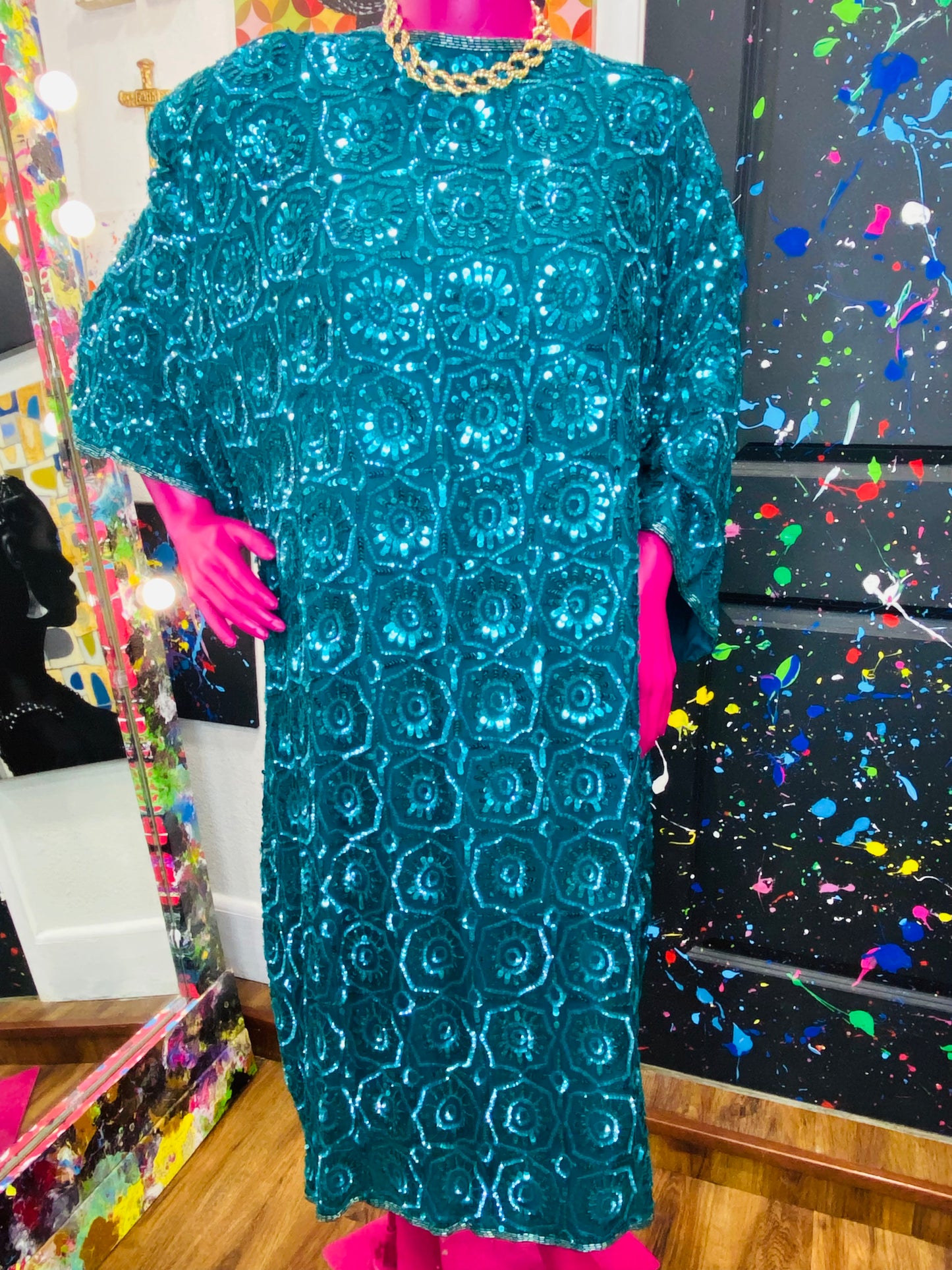 Vintage 100% Silk Sequin Dress